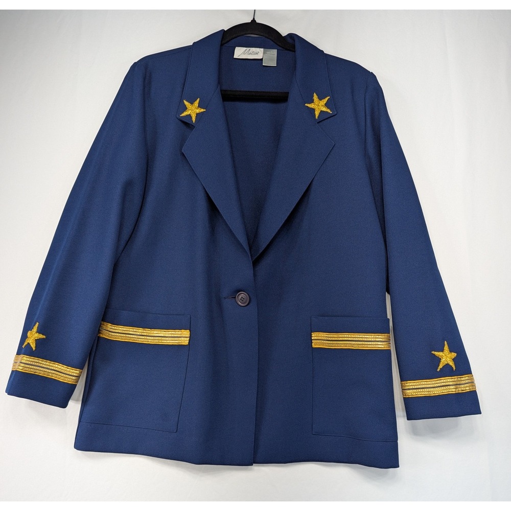 Motion‎ Vintage Inspired Navy Blue Captain Blazer Gold Star Braid Trim Size 12